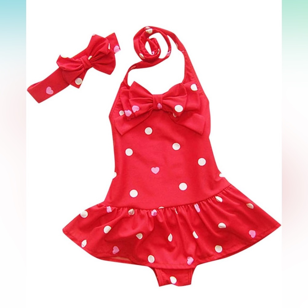 NWT Baby Girls Circle Bowknot Swimsuit